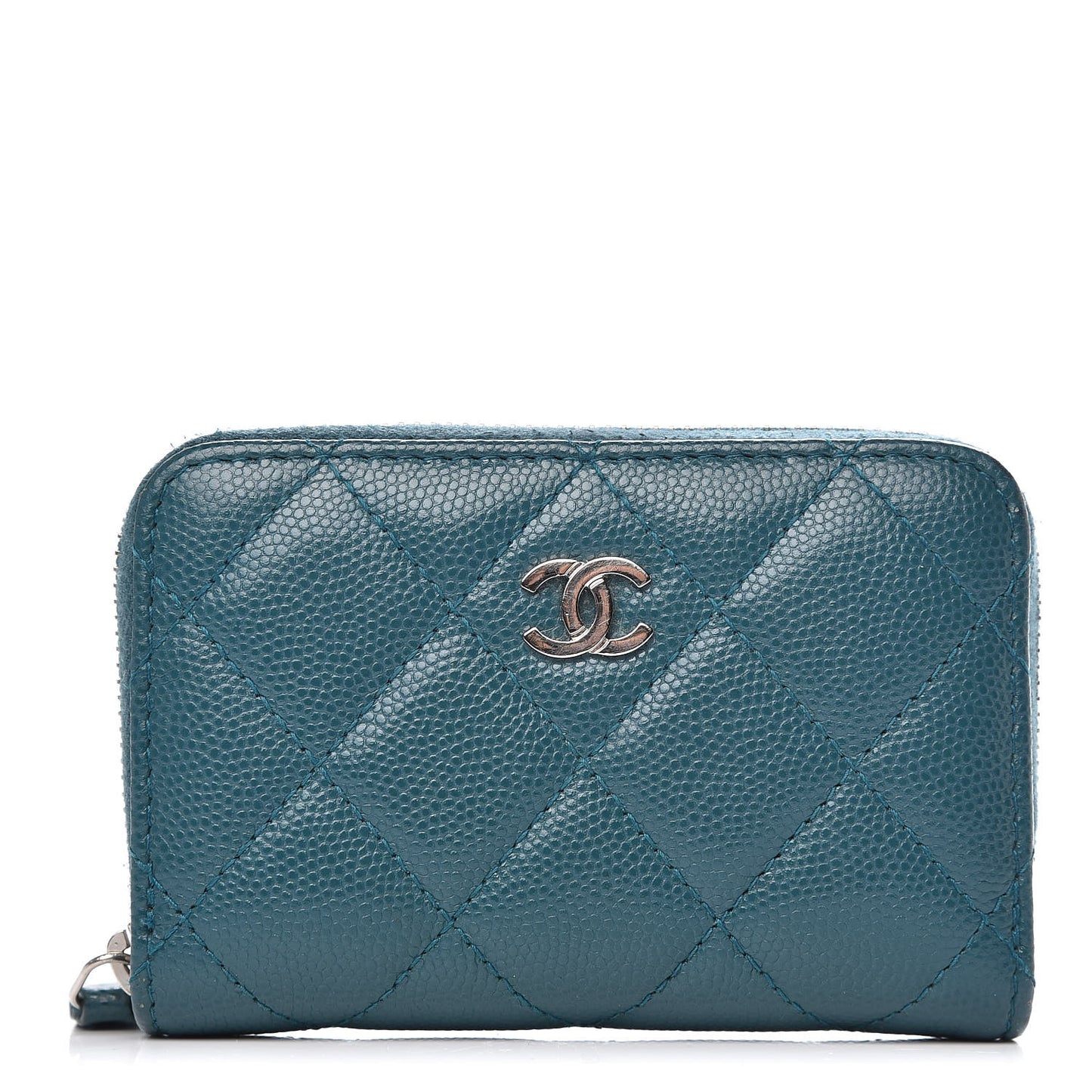 Caviar Quilted Zip Coin Purse Dark Turquoise