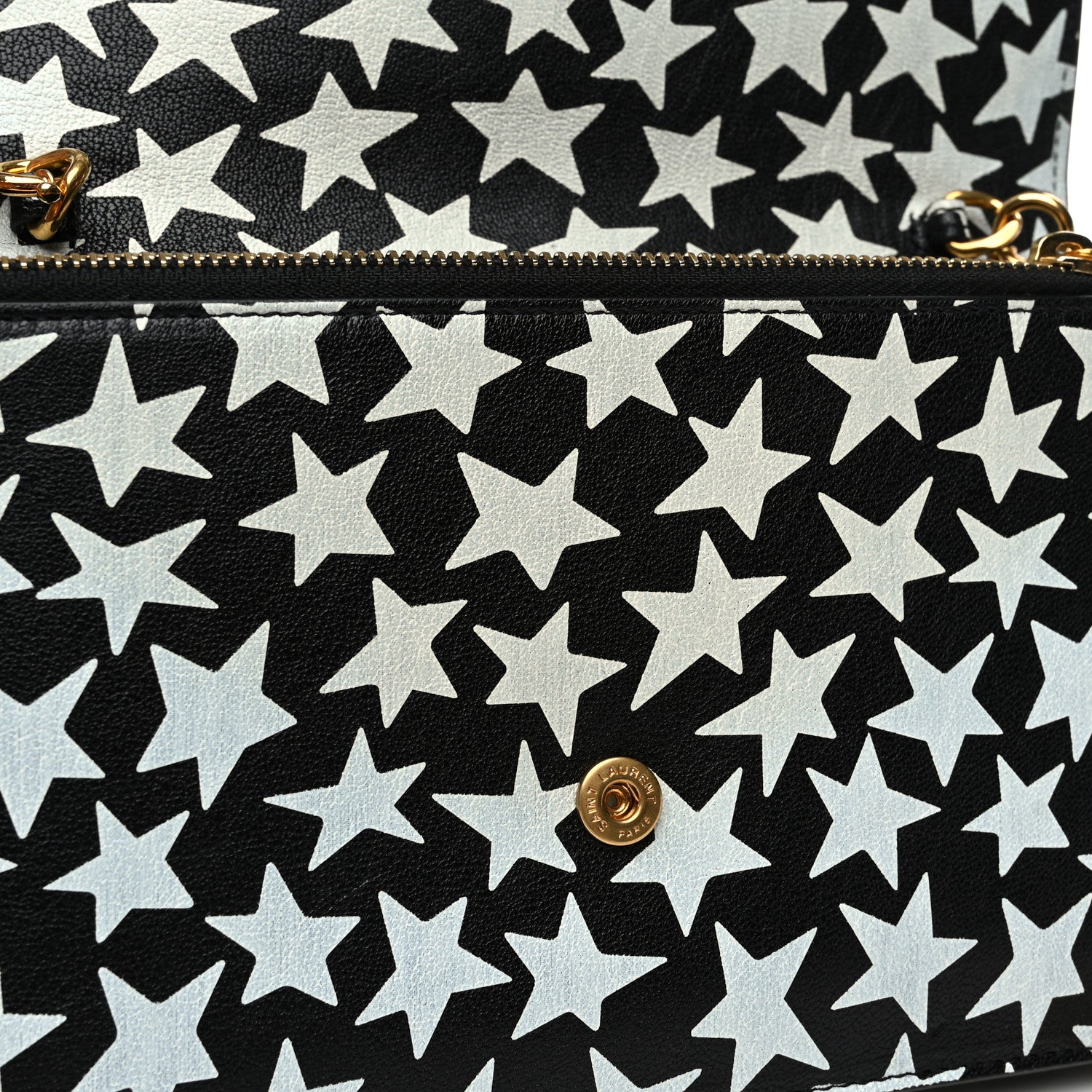 Saint Laurent Lambskin Star Print Monogram Envelope Chain Wallet Black White 11 of 11