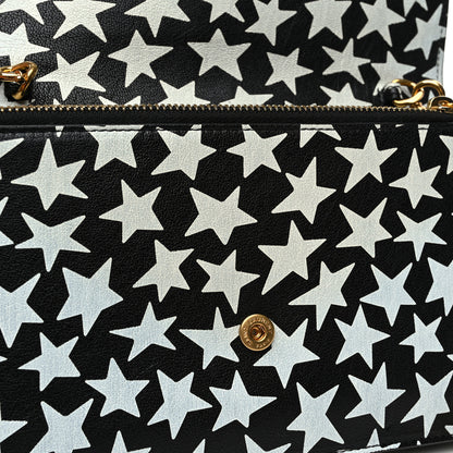 Saint Laurent Lambskin Star Print Monogram Envelope Chain Wallet Black White 11 of 11