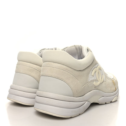 Chanel Suede Calfskin Fabric CC Sneakers 40 White 4 of 11