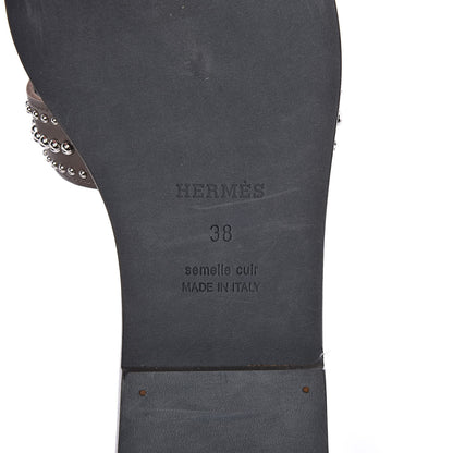 Hermes Calfskin Studded Oran Sandals 38 Gris Galet 6 of 8