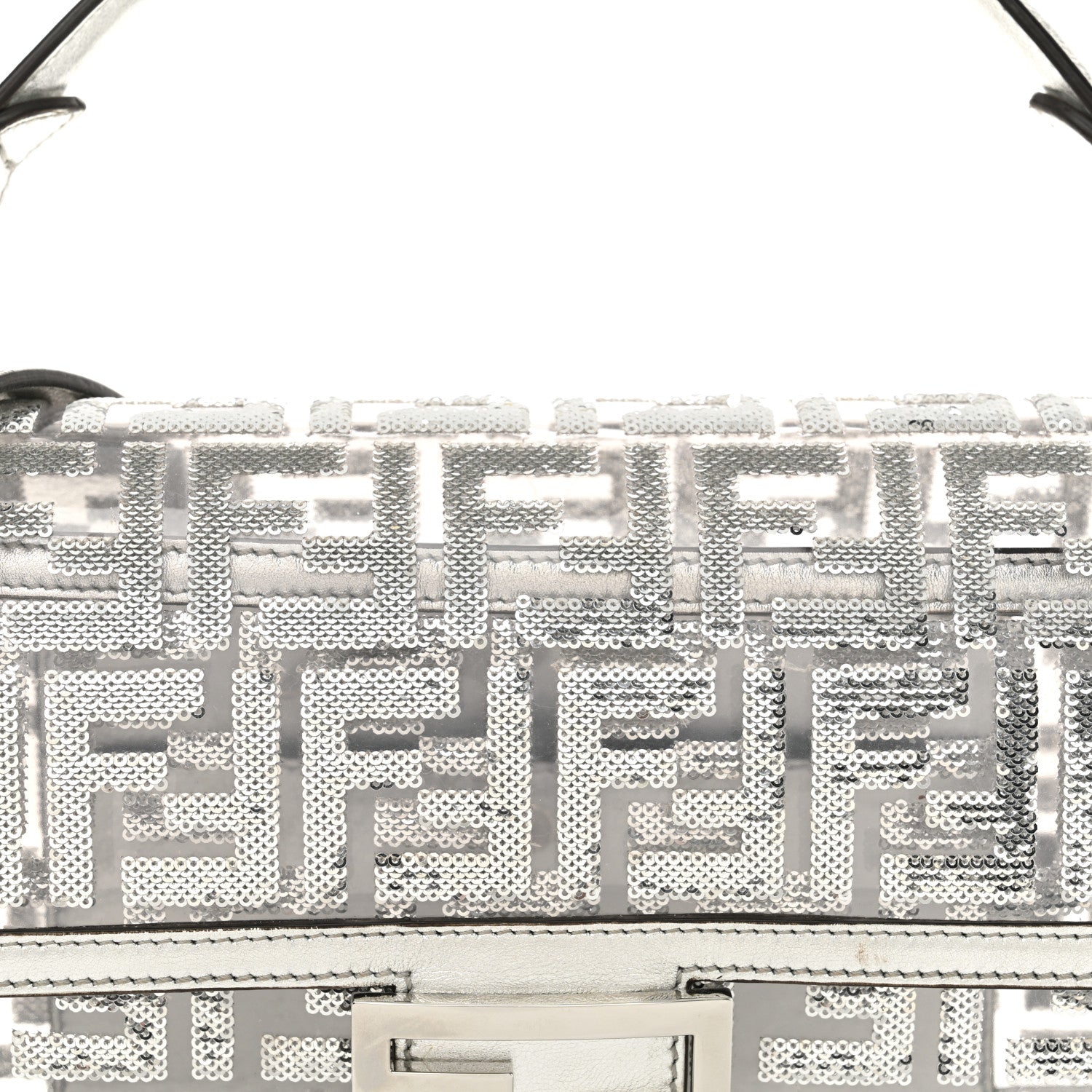 Fendi PVC Vitello Catalan Mirror Sequin FF Baguette Argento 8 of 11