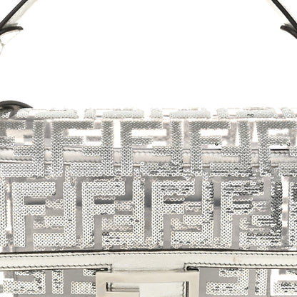 Fendi PVC Vitello Catalan Mirror Sequin FF Baguette Argento 8 of 11