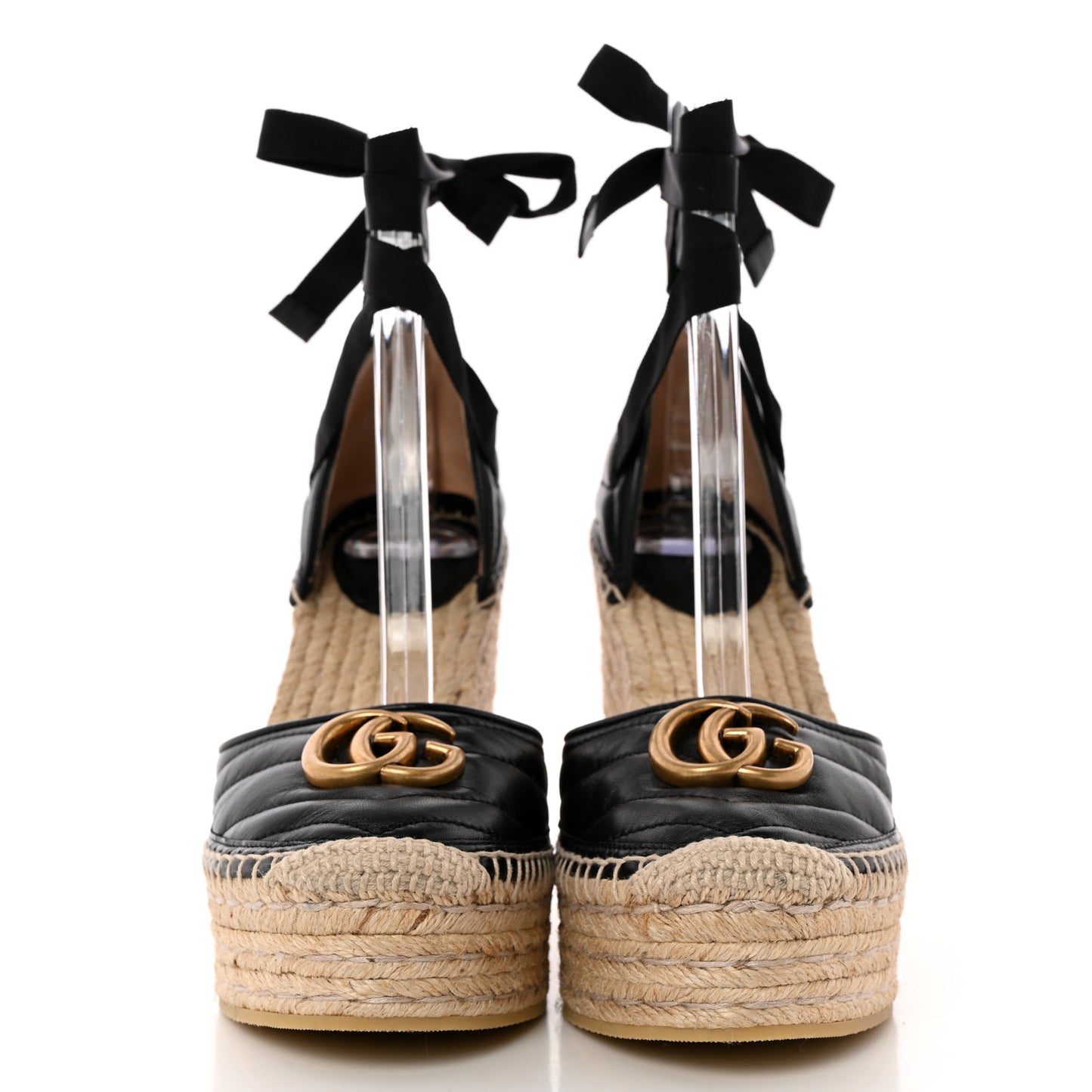 Nappa Matelasse GG Marmont Ankle Wrap Platform 35/120mm Espadrille Wedges 38.5 Black