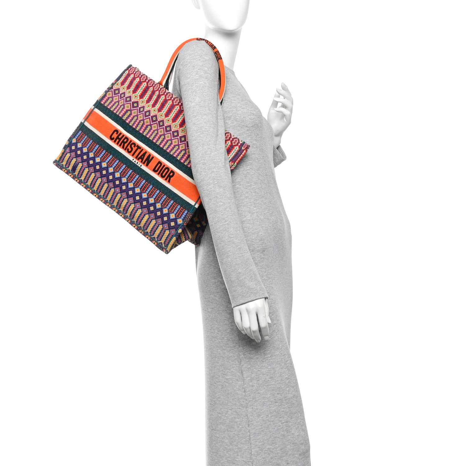 Christian Dior Canvas Embroidered Large Mexican Crafts Book Tote Orange Multicolor 2 of 12