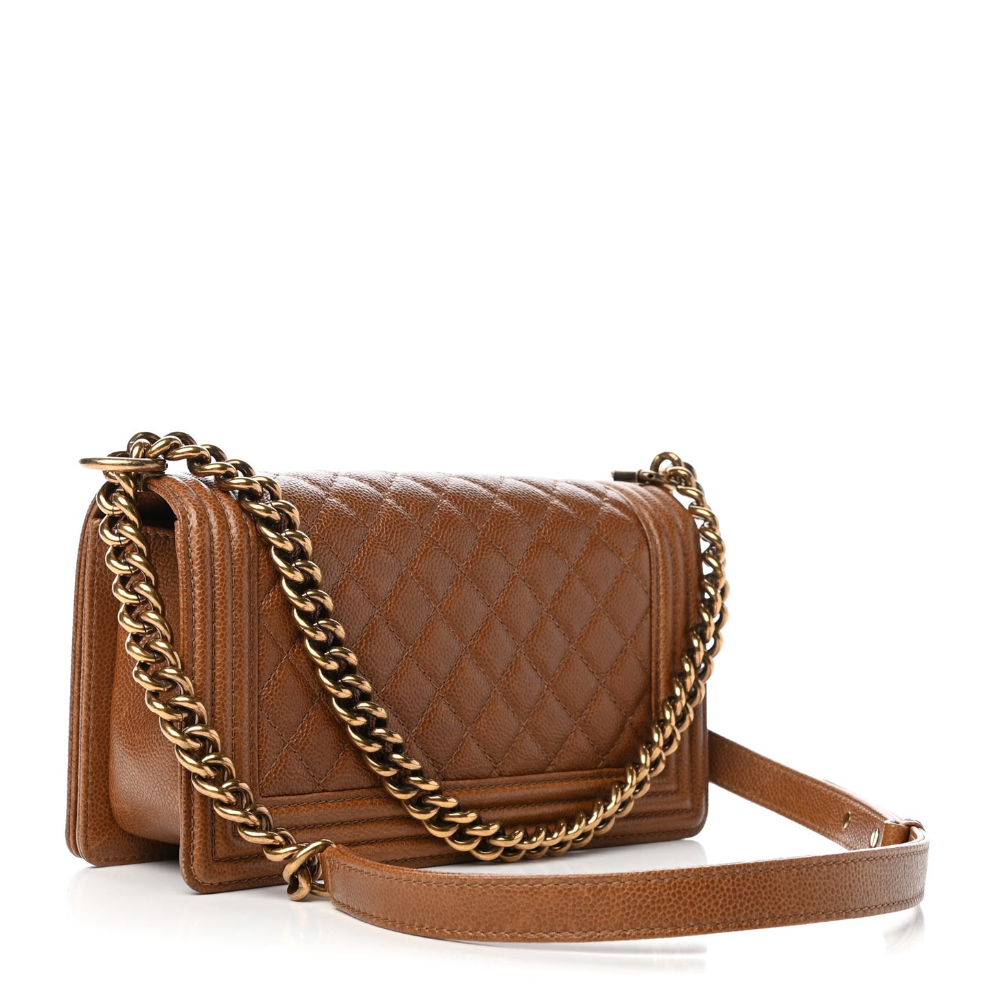 Caviar Quilted Medium Boy Flap Light Brown