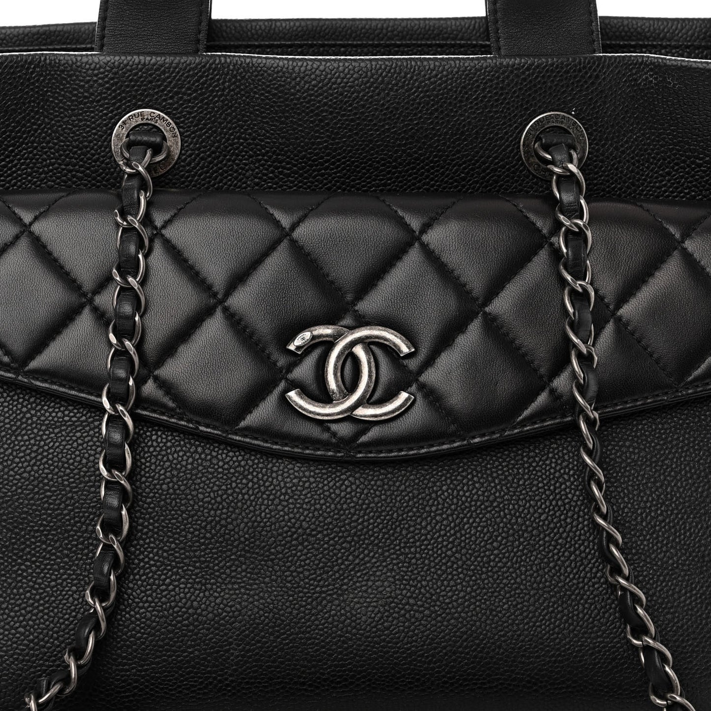 Caviar Lambskin Quilted Large Coco Break Shopping Bag Black