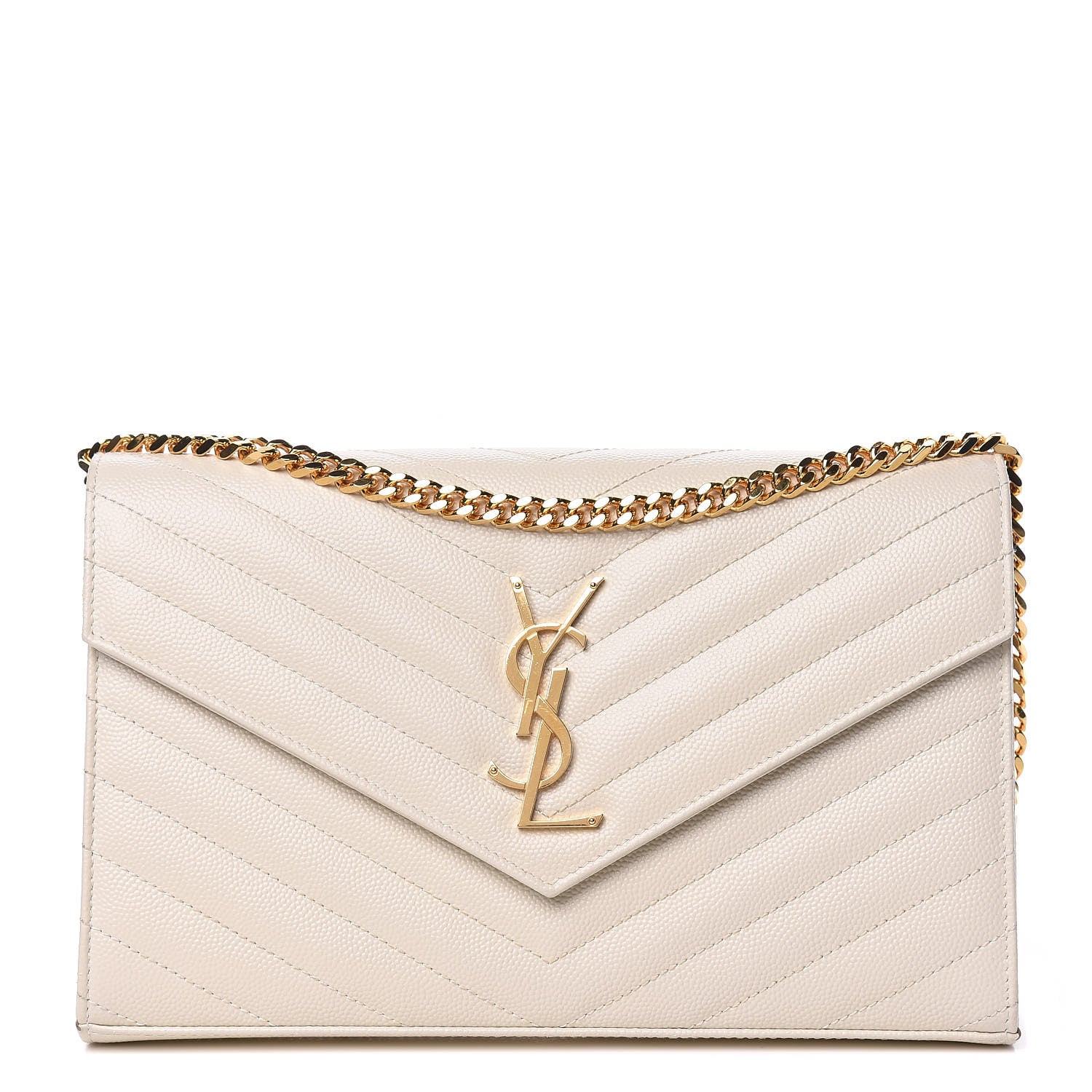 Saint Laurent Grain De Poudre Matelasse Chevron Monogram Chain Wallet Porcellana 1 of 9