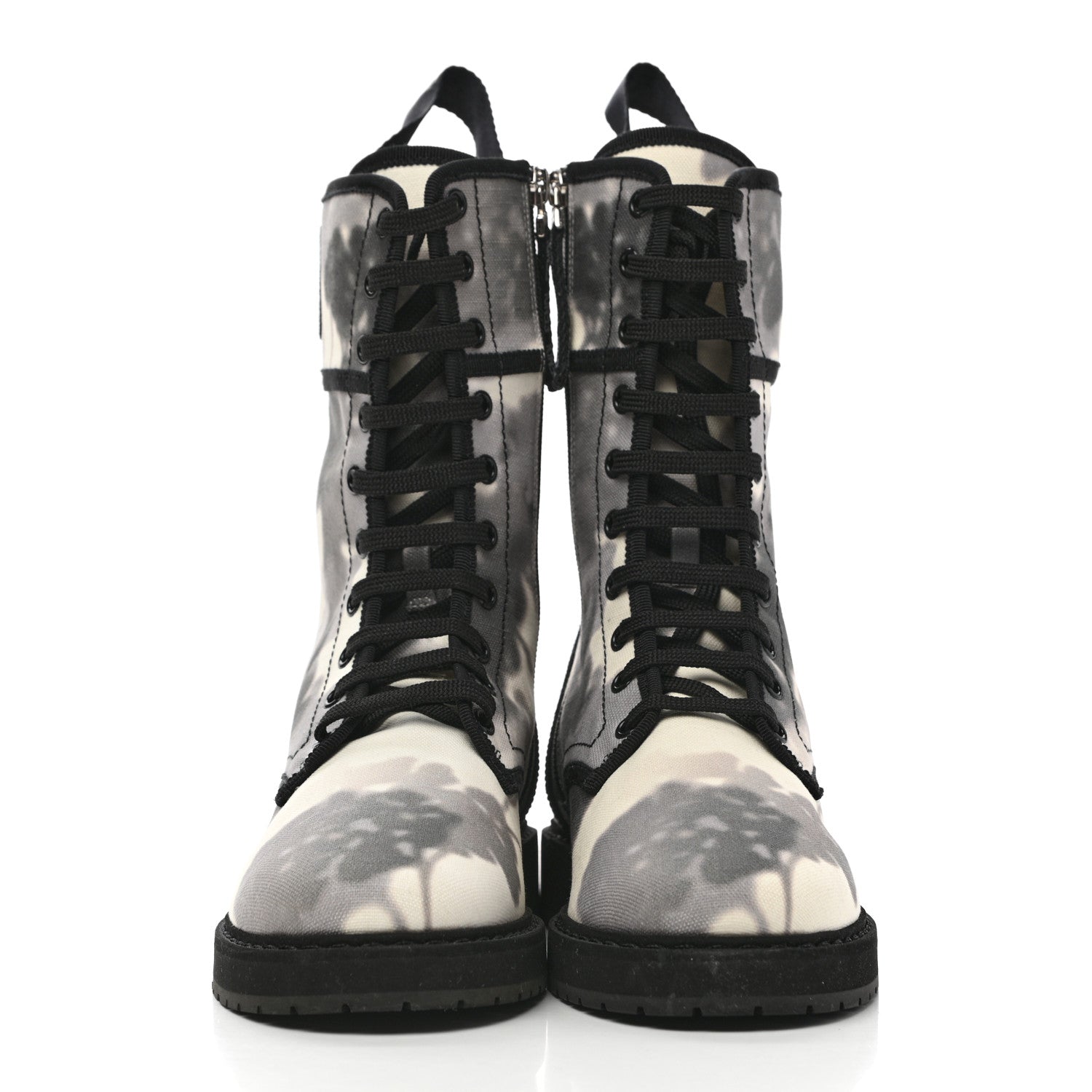 Fendi Canvas Floral Print Logo Bi-Color Womens Biker Boots 37.5 White Black 2 of 8