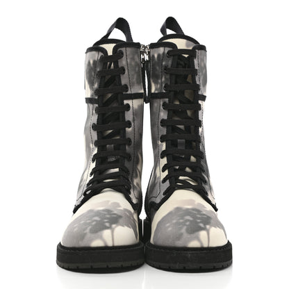 Fendi Canvas Floral Print Logo Bi-Color Womens Biker Boots 37.5 White Black 2 of 8