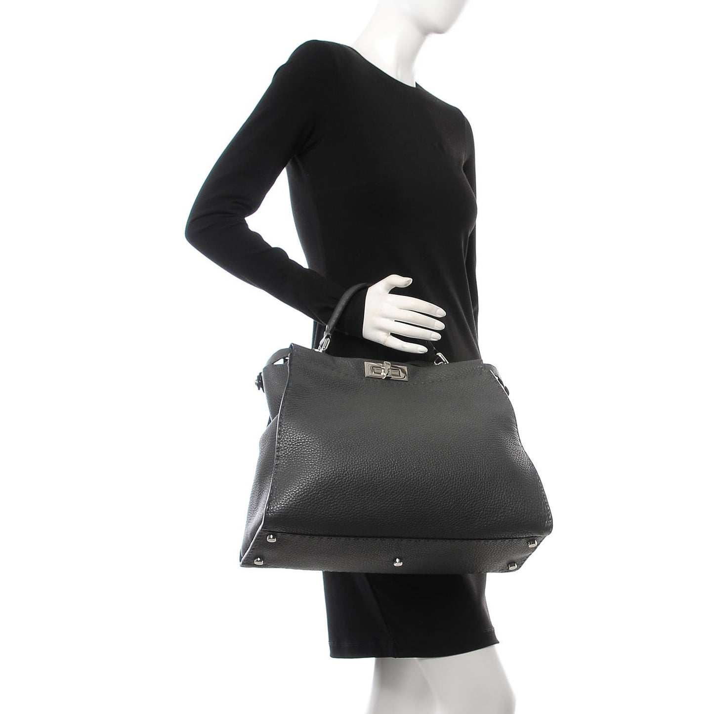 Cuoio Romano Selleria Bi-Color Large Peekaboo Iconic Satchel Asfalto Latte