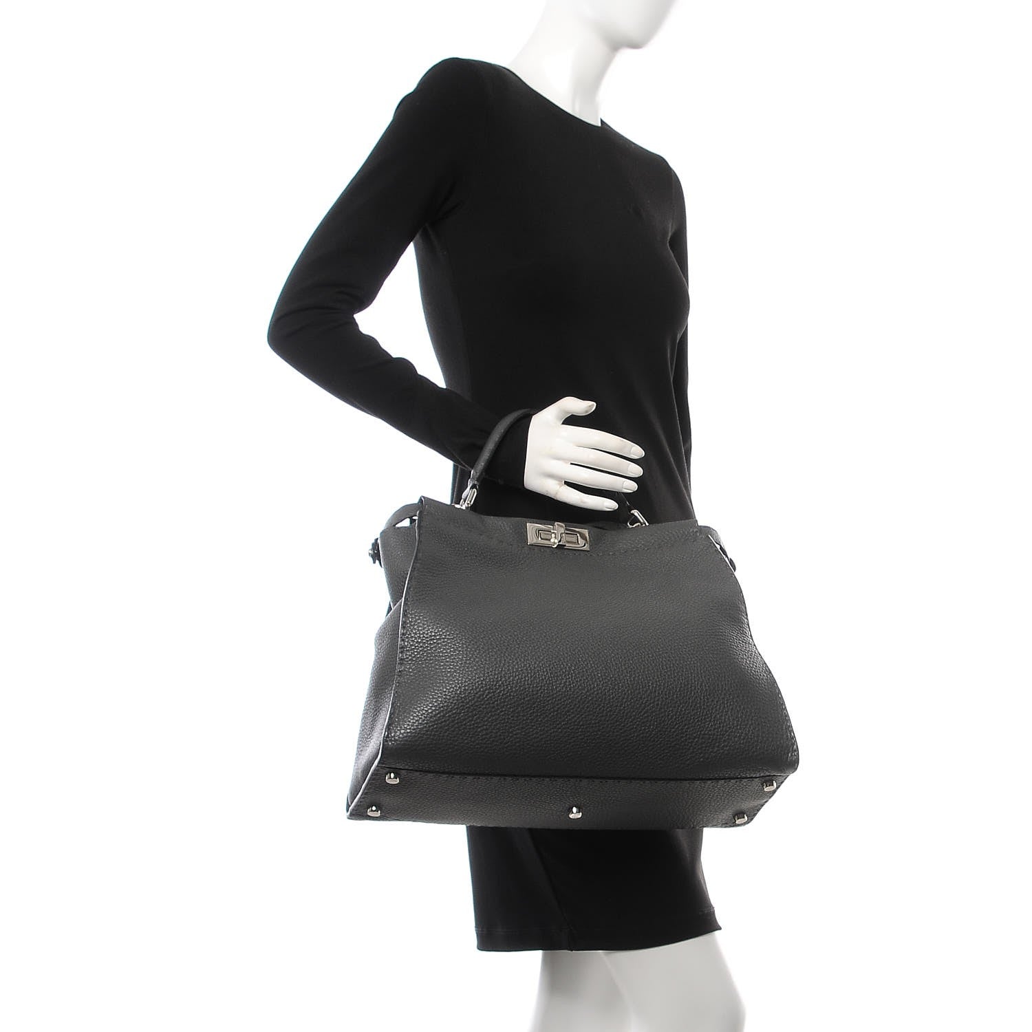 Fendi Cuoio Romano Selleria Bi-Color Large Peekaboo Iconic Satchel Asfalto Latte 2 of 13