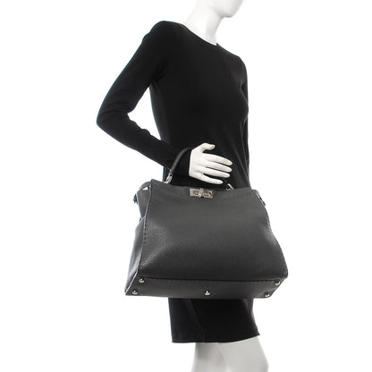 Fendi Cuoio Romano Selleria Bi-Color Large Peekaboo Iconic Satchel Asfalto Latte 2 of 13