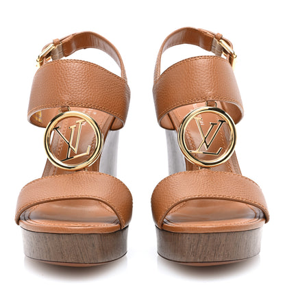 Louis Vuitton Calfskin Vedette Wedge Sandals 37 in Brown 3 of 7