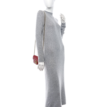 Gucci Calfskin Matelasse Super Mini GG Marmont Shoulder Bag Hibiscus Red 2 of 11