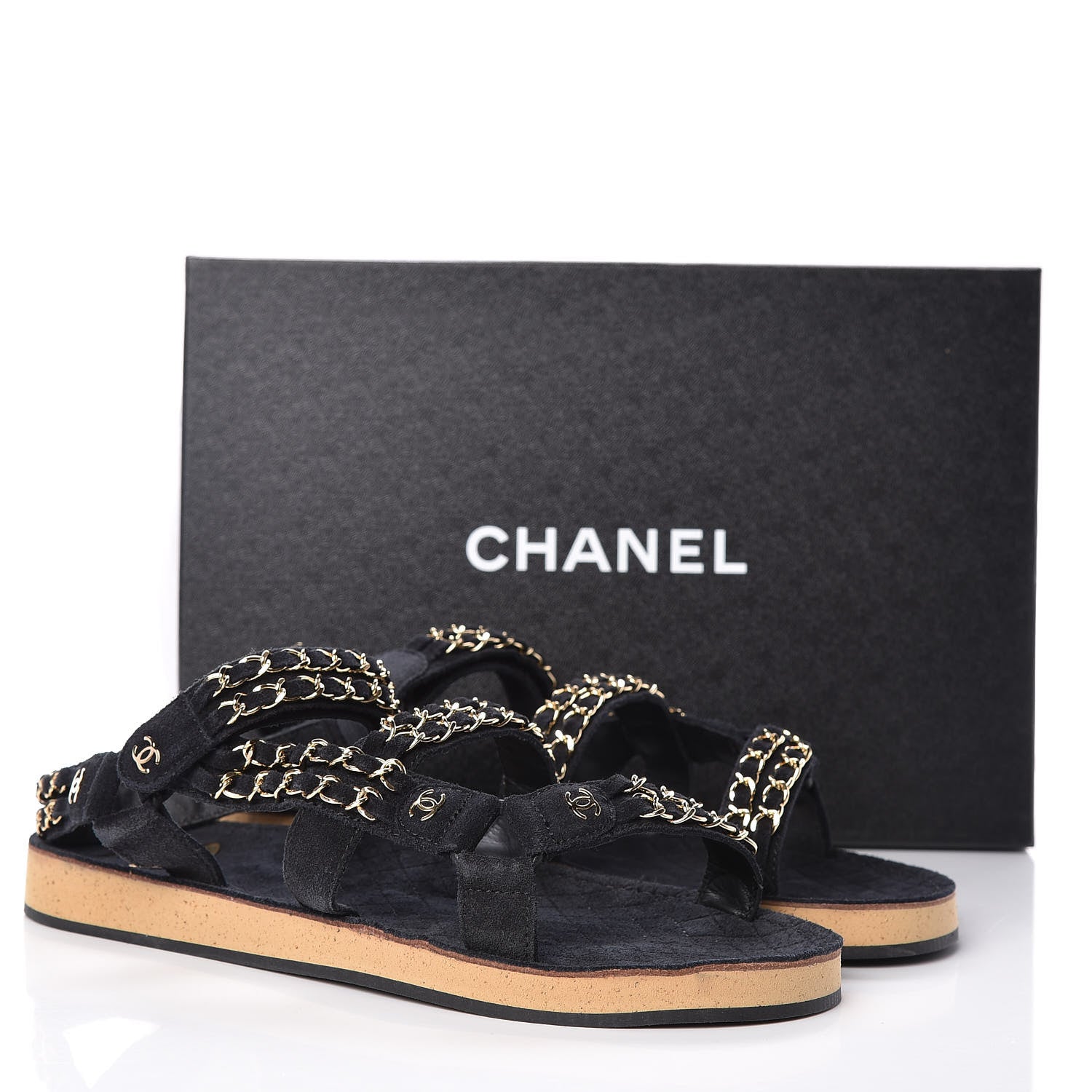 Chanel Suede Chain Flat Sandals 41 Black 11 of 11