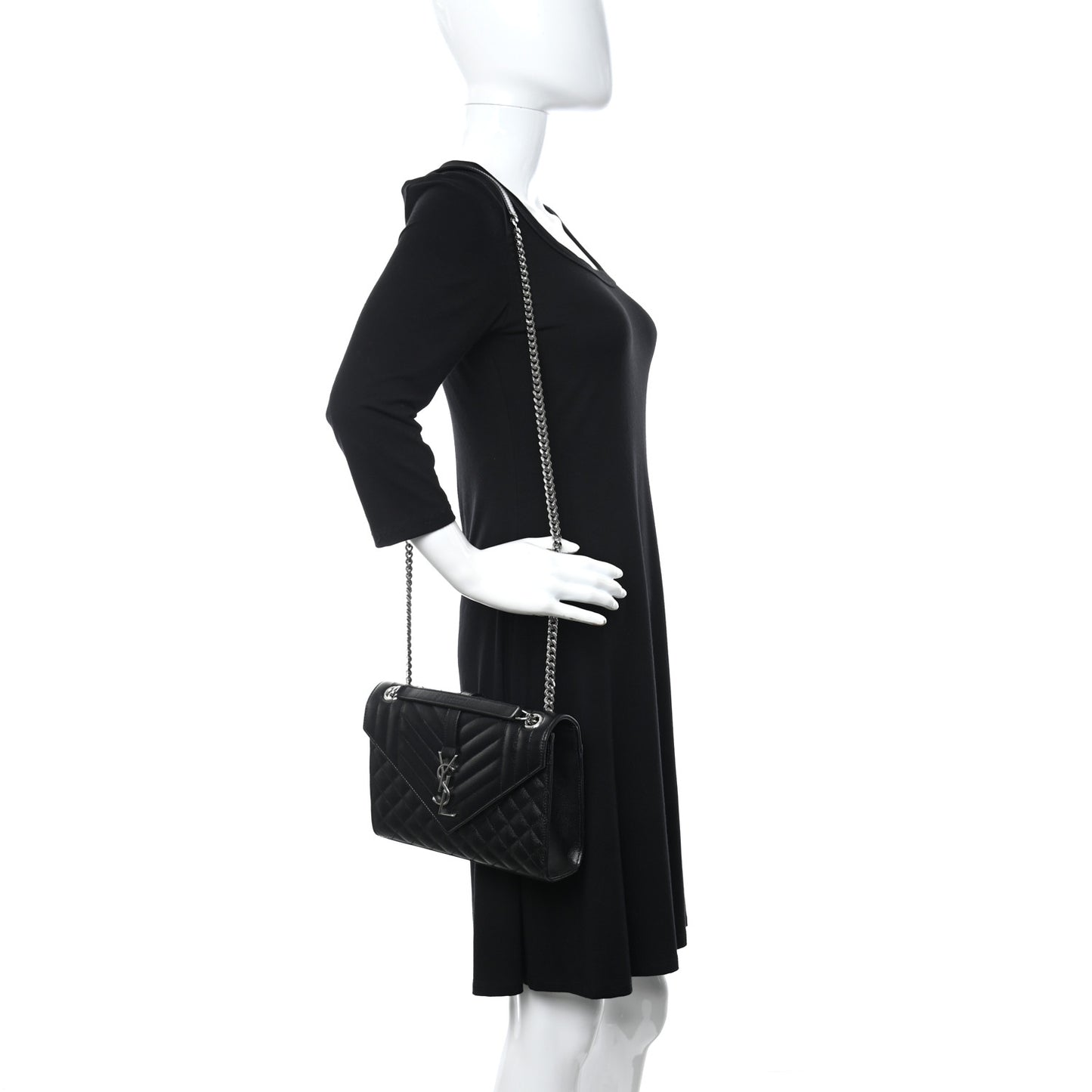 Grain De Poudre Textured Mixed Matelasse Triquilt Medium Monogram Satchel Black