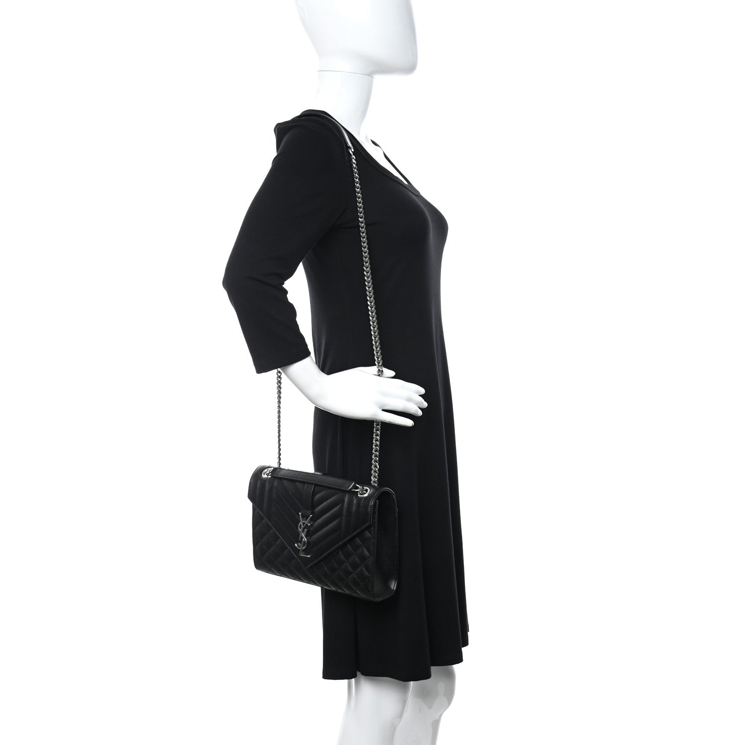 Saint Laurent Grain De Poudre Textured Mixed Matelasse Triquilt Medium Monogram Satchel Black 2 of 8