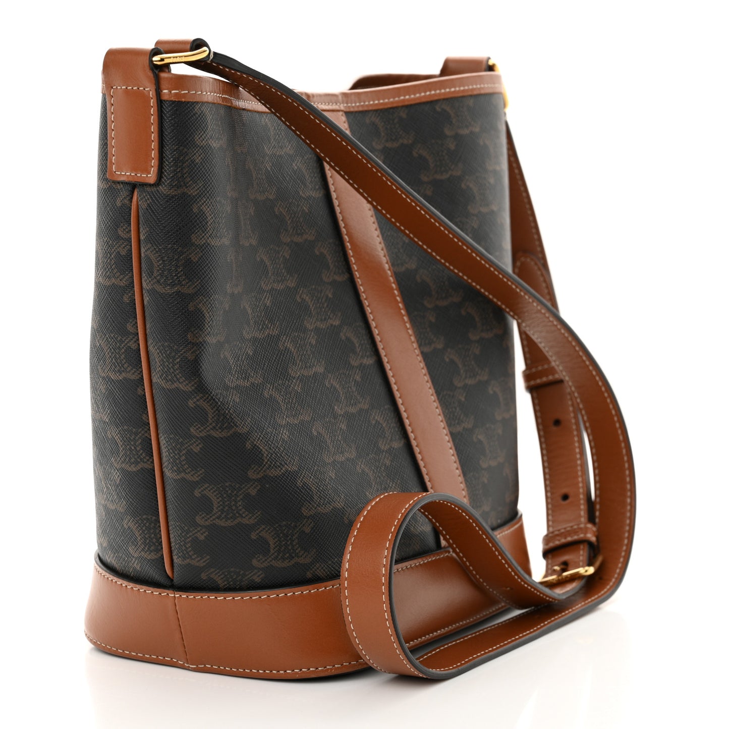 Triomphe Canvas Calfskin Small Bucket Bag Tan