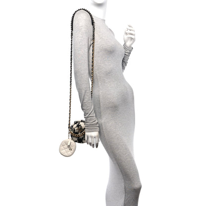 Chanel Wool Tweed Lambskin Quilted Chanel 19 Round Clutch With Chain and Coin Purse Black White 2 of 12