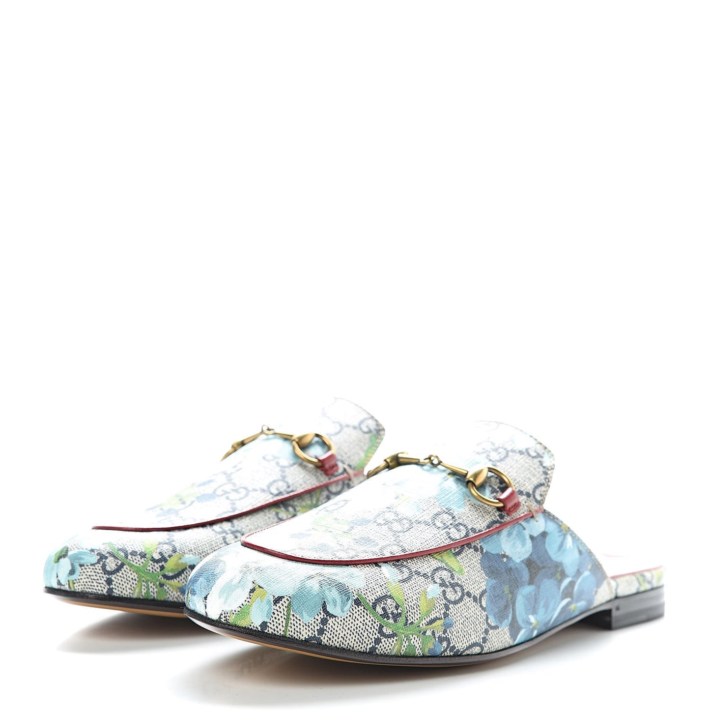 GG Supreme Monogram Blooms Womens Princetown Slippers 39 Beige Blue Navy Hibiscus Red