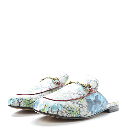 Gucci GG Supreme Monogram Blooms Womens Princetown Slippers 39 Beige Blue Navy Hibiscus Red 3 of 9