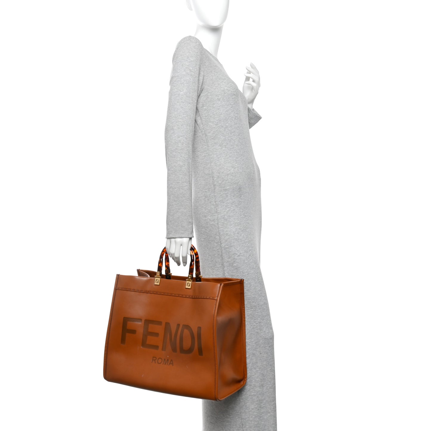 Vitello King Plexiglass Large Fendi Sunshine Shopper Tote Cuoio