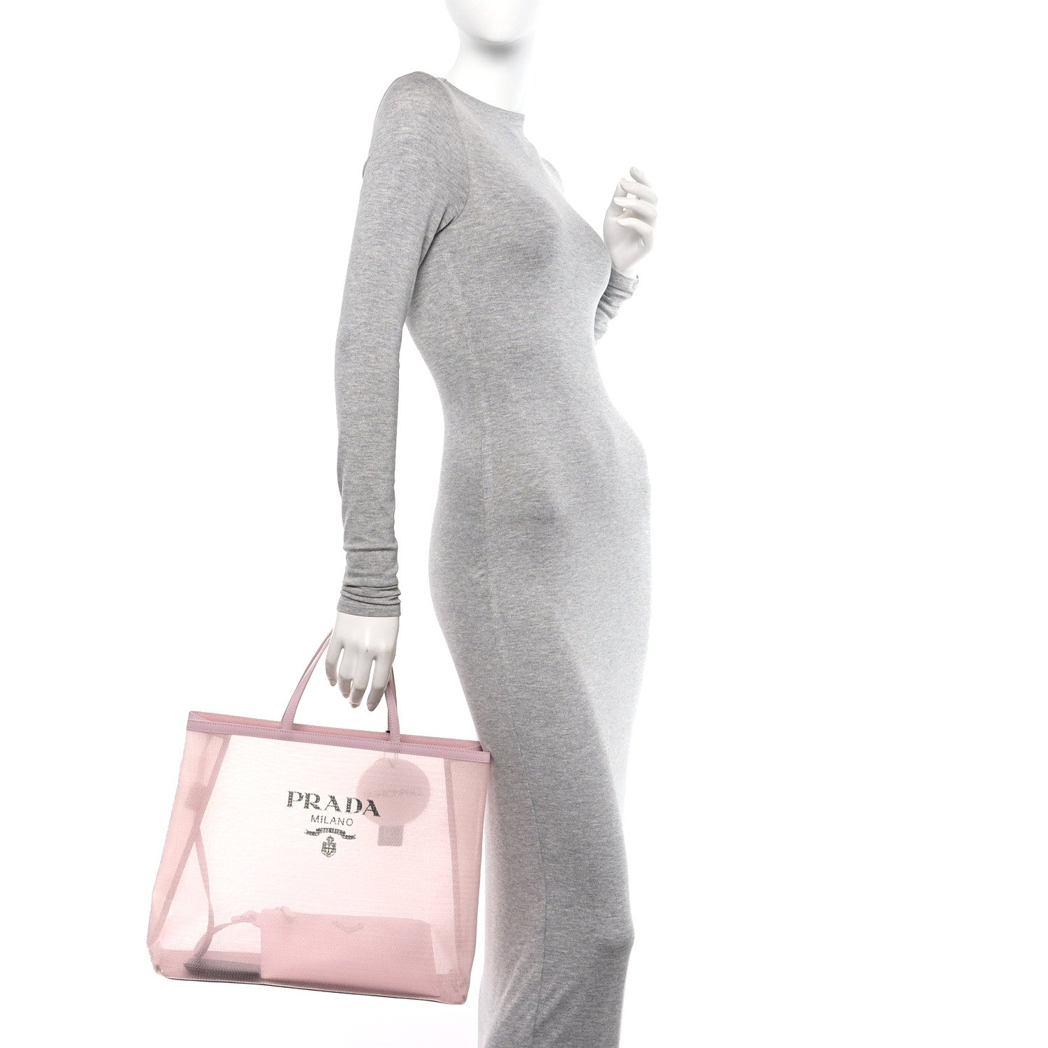 Prada Mesh Paillettes Spazzolato Logo Tote Alabastro 2 of 9