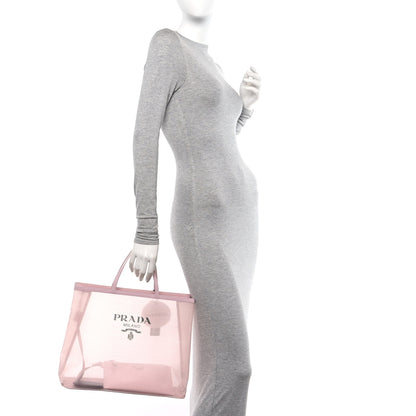 Prada Mesh Paillettes Spazzolato Logo Tote Alabastro 2 of 9