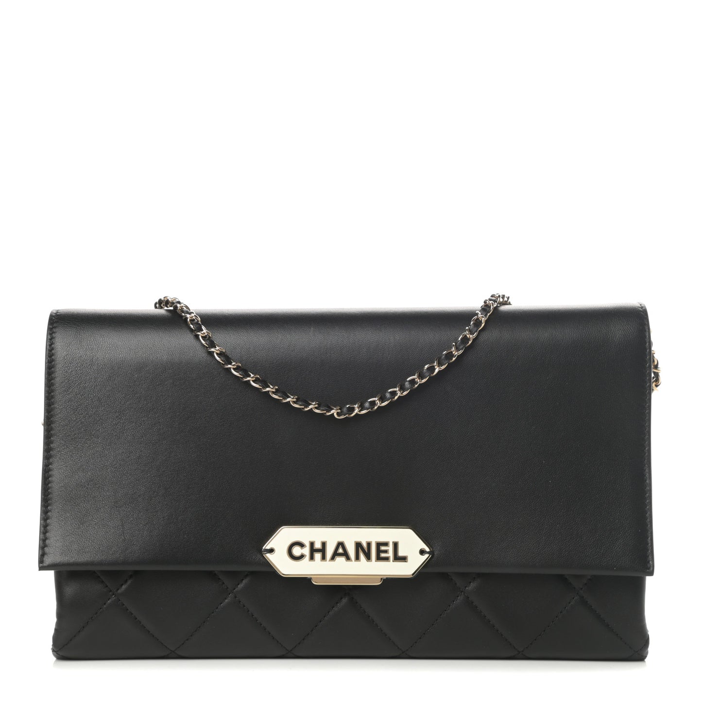 Lambskin Quilted Retro Label Clutch Black