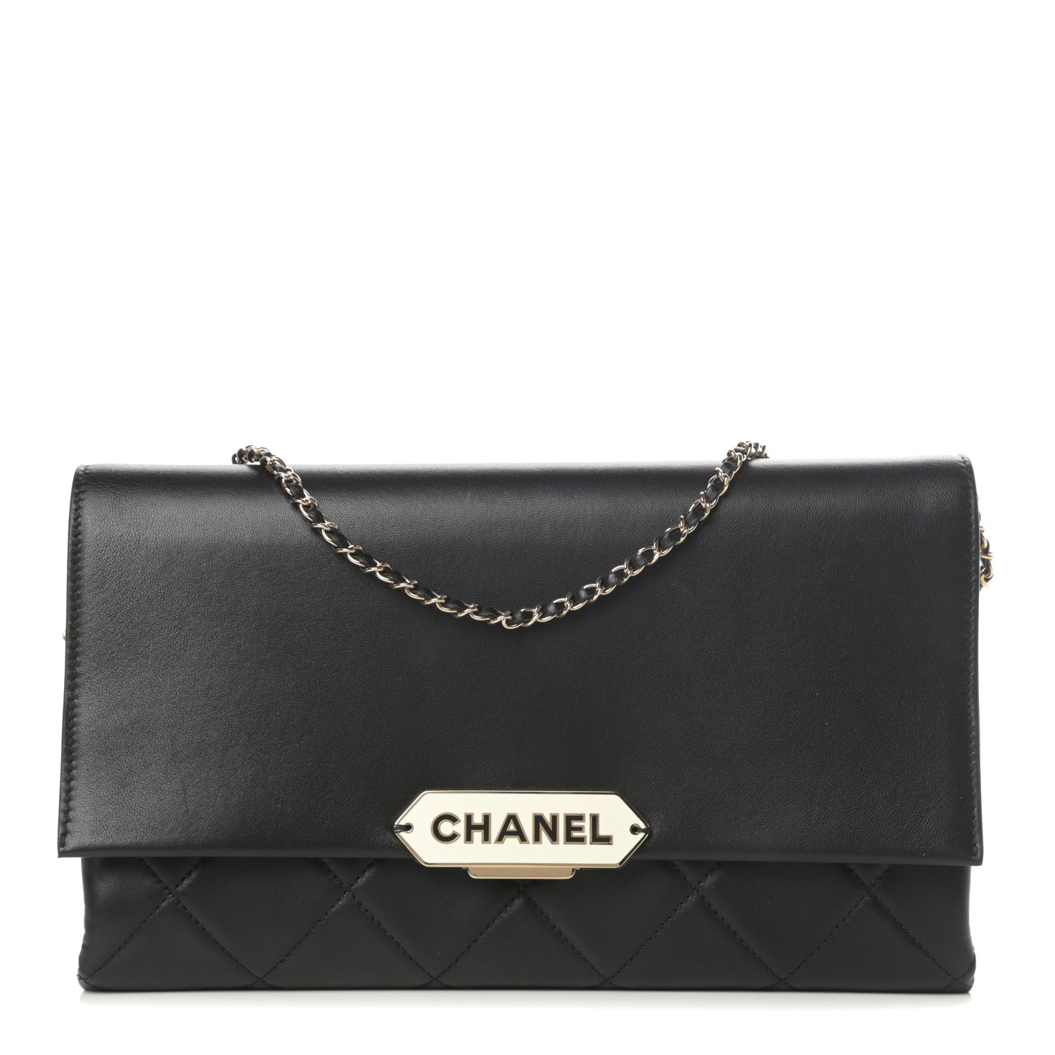 Chanel Lambskin Quilted Retro Label Clutch Black 1 of 12