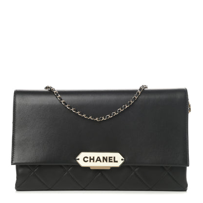 Chanel Lambskin Quilted Retro Label Clutch Black 1 of 12
