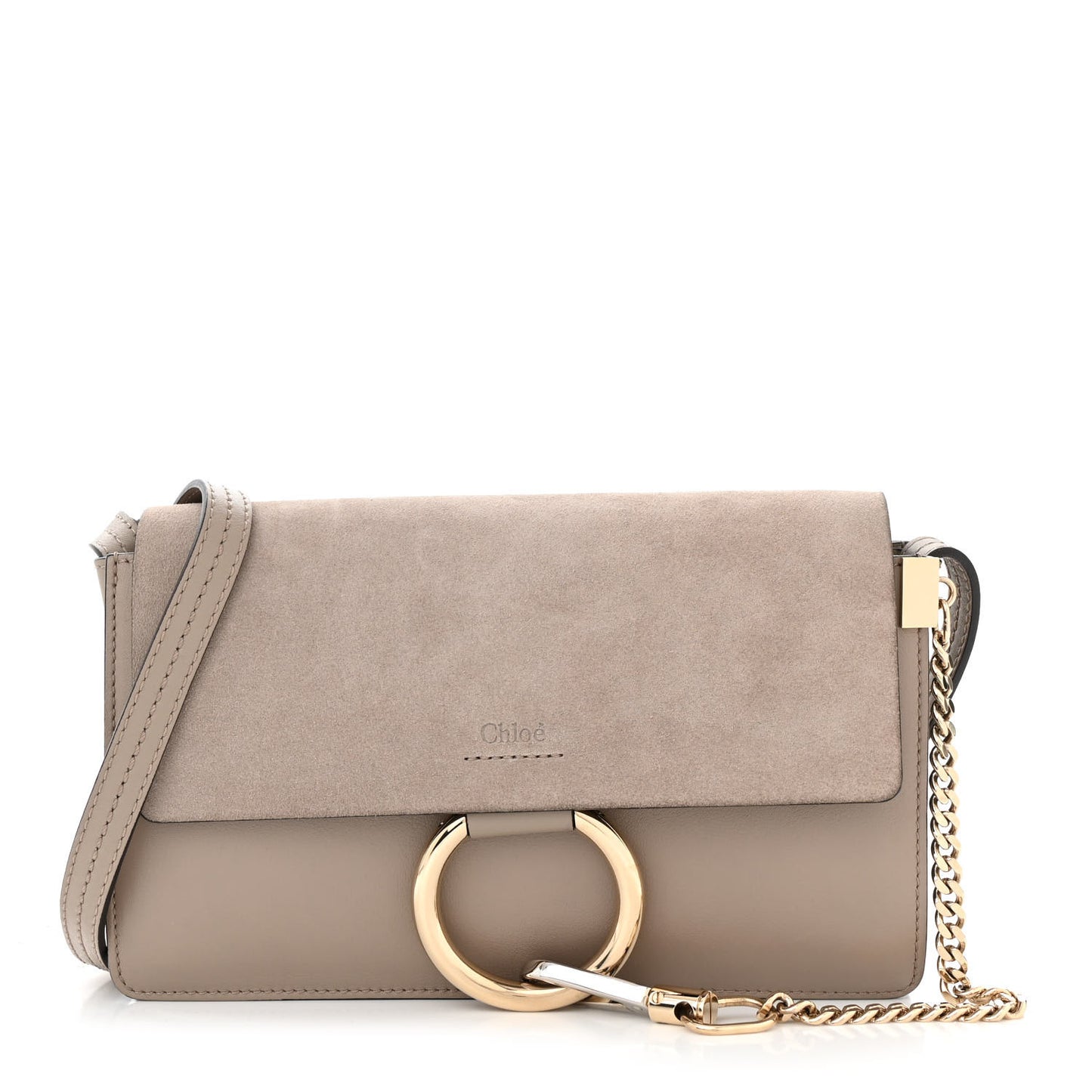 Suede Calfskin Small Faye Shoulder Bag Motty Grey
