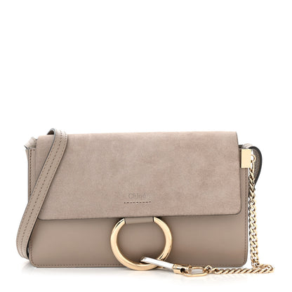 Chloe Suede Calfskin Small Faye Shoulder Bag Motty Grey 1 of 11