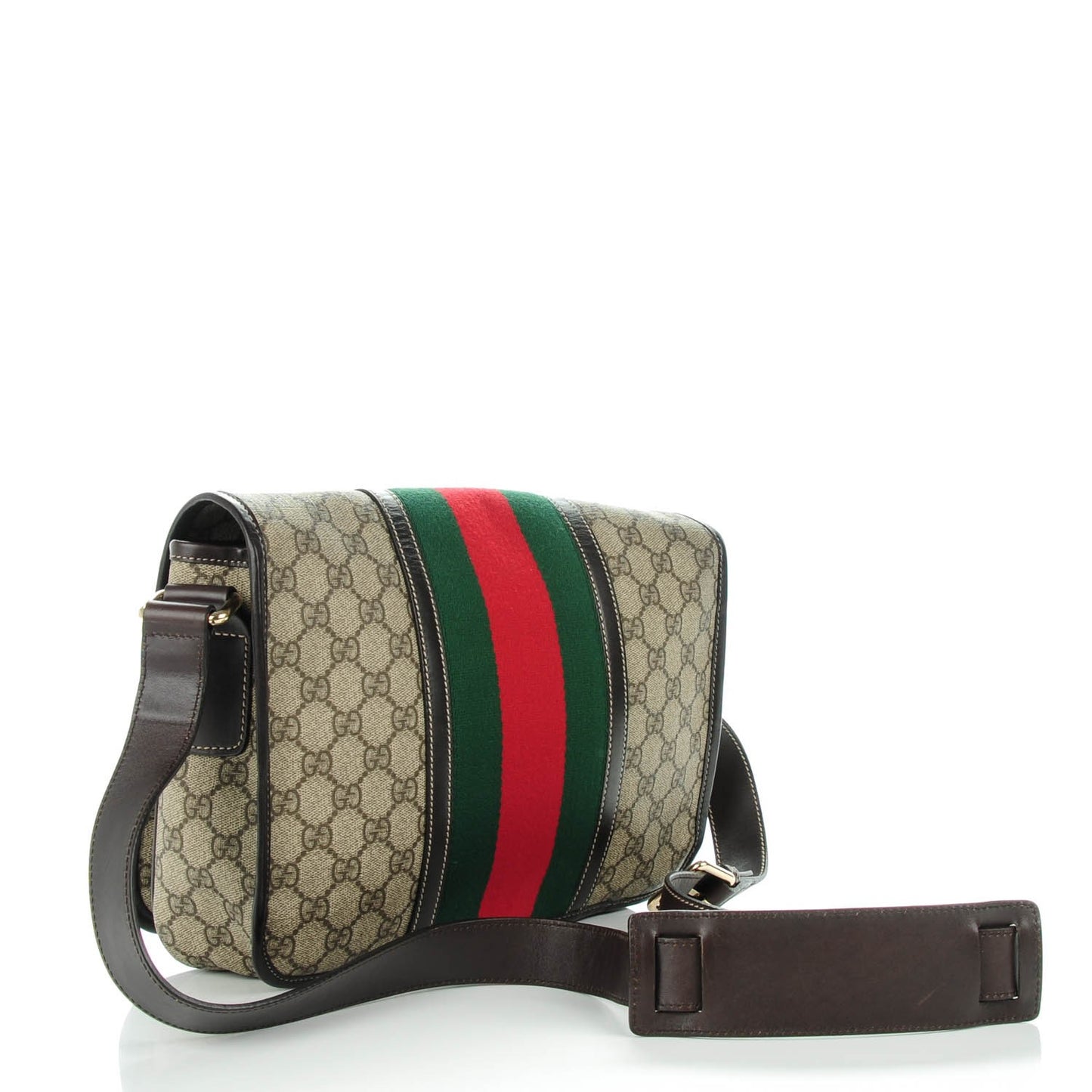 GG Plus Monogram Web Medium Flap Messenger Beige Dark Brown