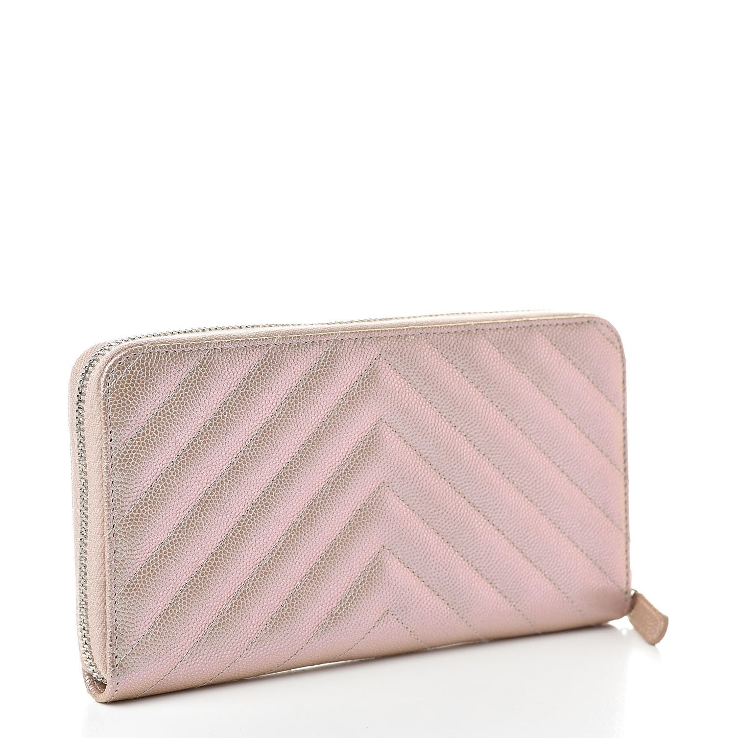 Metallic Caviar Chevron Quilted Large Gusset Zip Around Wallet Light Gold