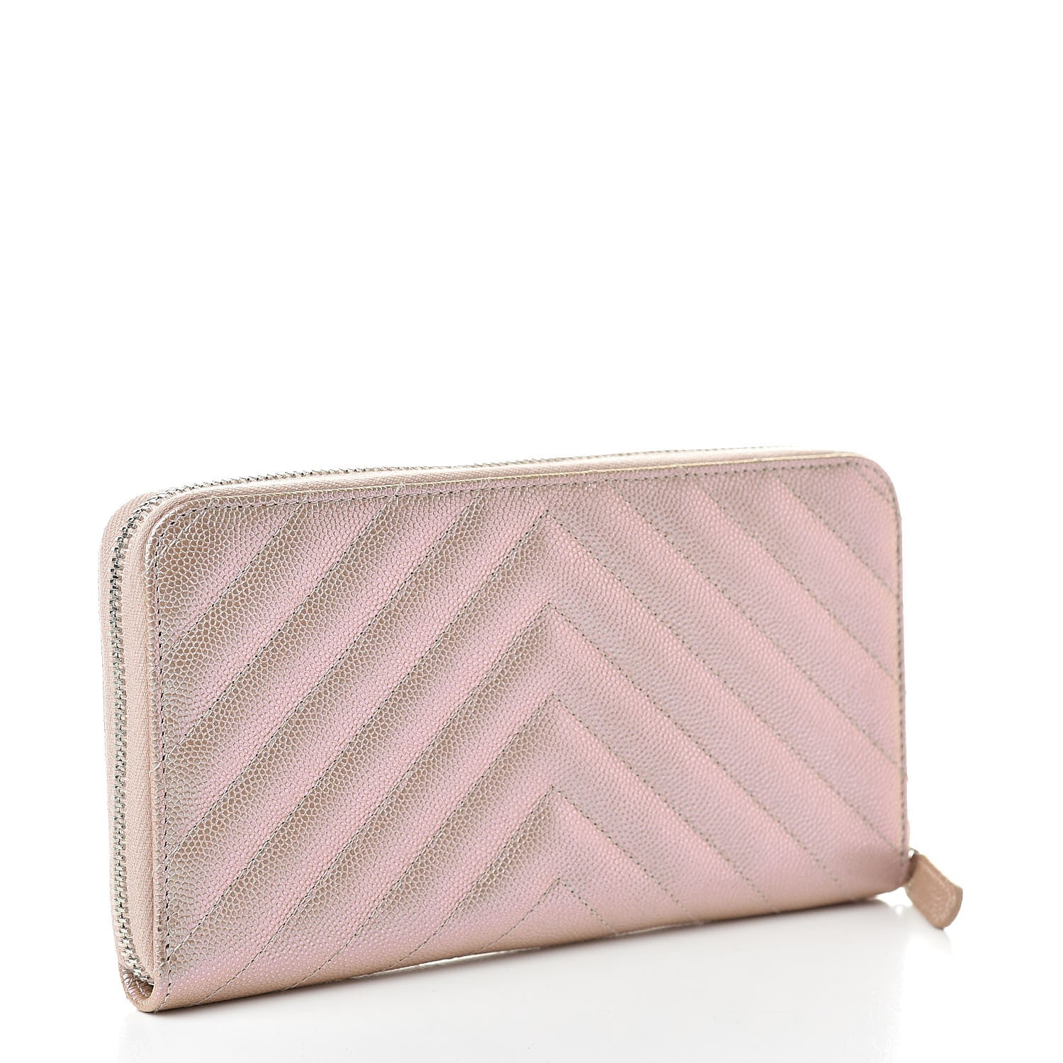 Chanel Metallic Caviar Chevron Quilted Large Gusset Zip Around Wallet Light Gold 3 of 10