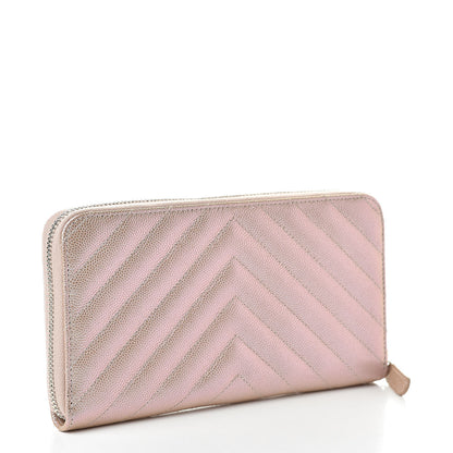 Chanel Metallic Caviar Chevron Quilted Large Gusset Zip Around Wallet Light Gold 3 of 10