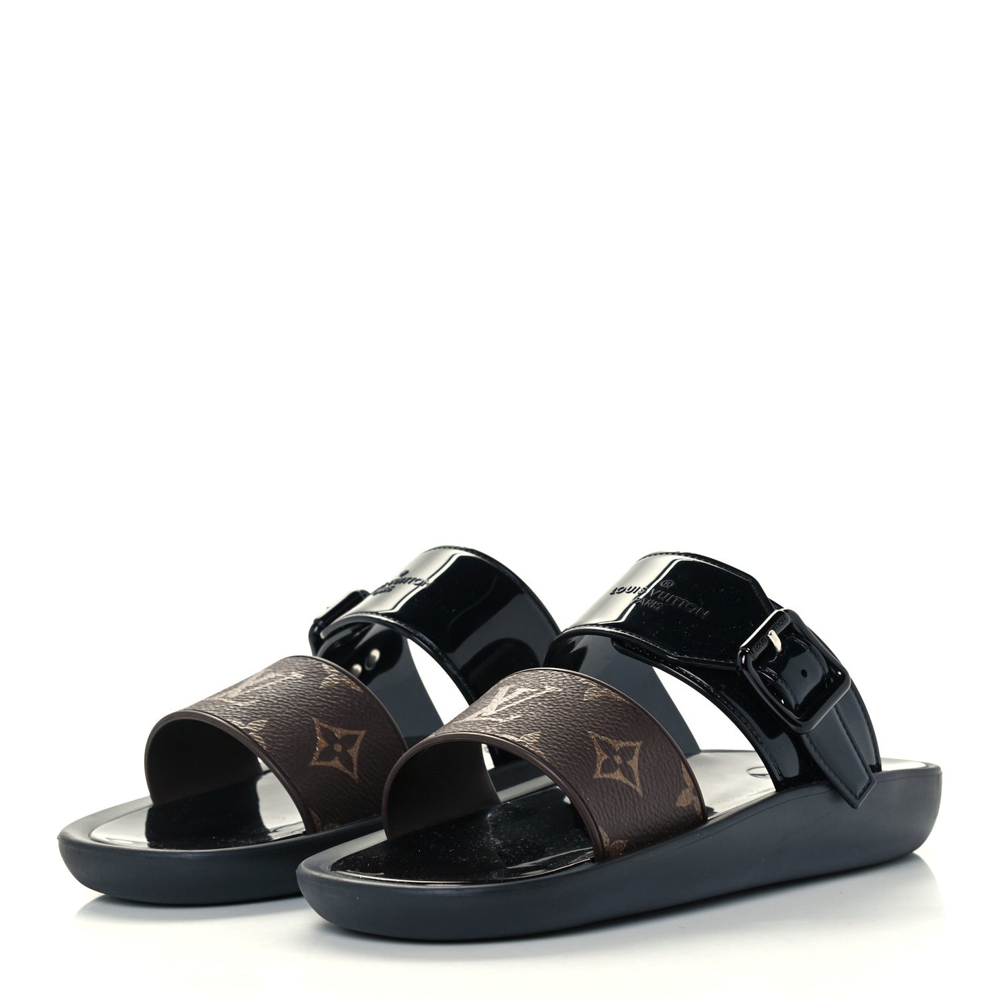 Monogram Sunbath Flat Mule Sandals 36 Black