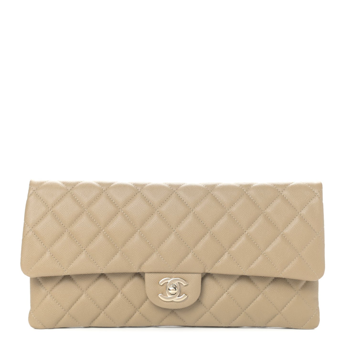 Caviar Quilted Flap Clutch Dark Beige