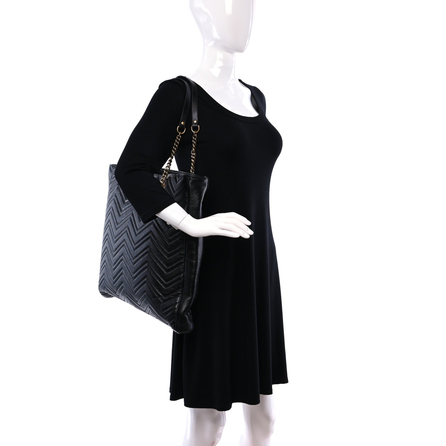 Gucci Azalea Calfskin Matelasse Large GG Marmont Slim Tote Black 2 of 11