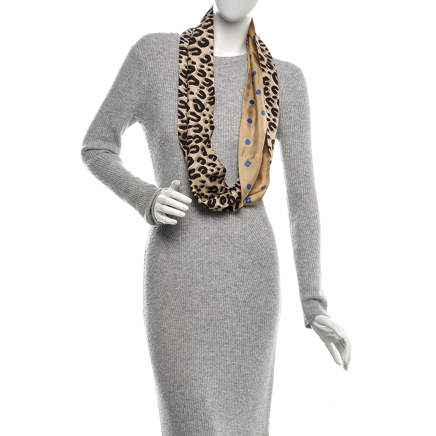 Silk Leopard Snood Scarf Beige