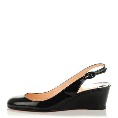 Christian Louboutin Patent Cynthia Sling Back Wedges 38.5 Black 1 of 6