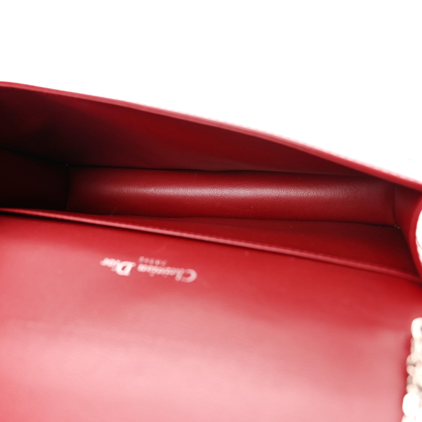 Patent Cannage Lady Dior Chain Wallet Rouge Ceris