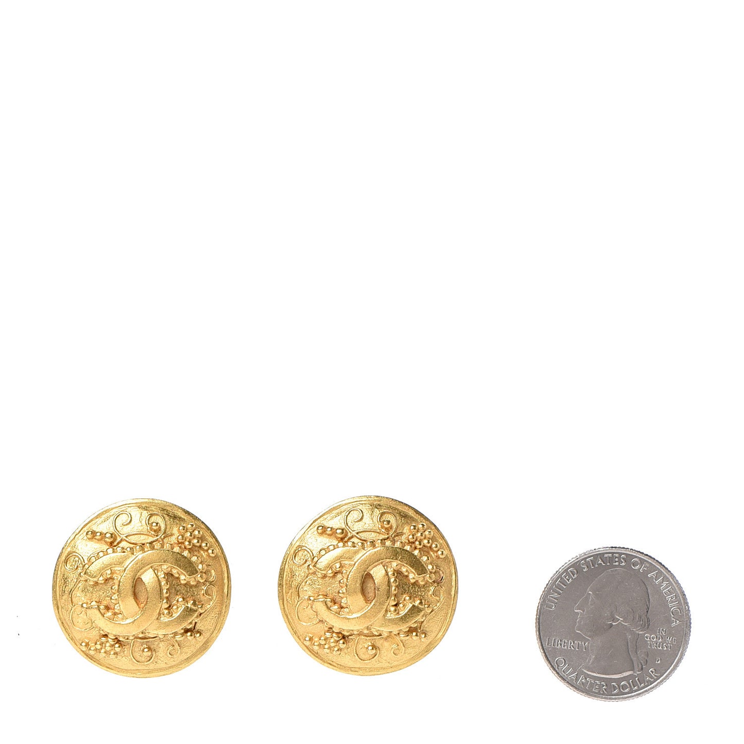 CC Button Clip On Earrings Gold
