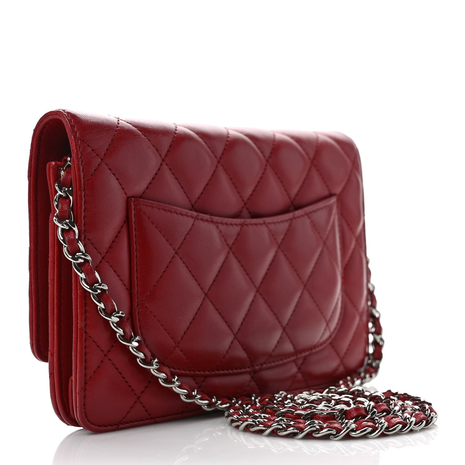 Chanel Lambskin Quilted Wallet On Chain WOC Red 3 of 11