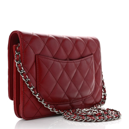 Chanel Lambskin Quilted Wallet On Chain WOC Red 3 of 11