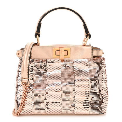 Fendi Sequin Metallic Nappa Pequin XS Peekaboo Iconic Satchel Rame 1 of 11