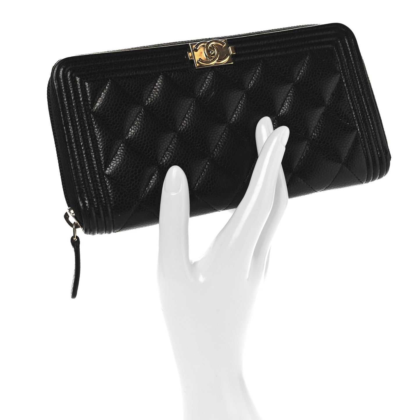 Caviar Quilted Boy Long Zip Around Wallet Black