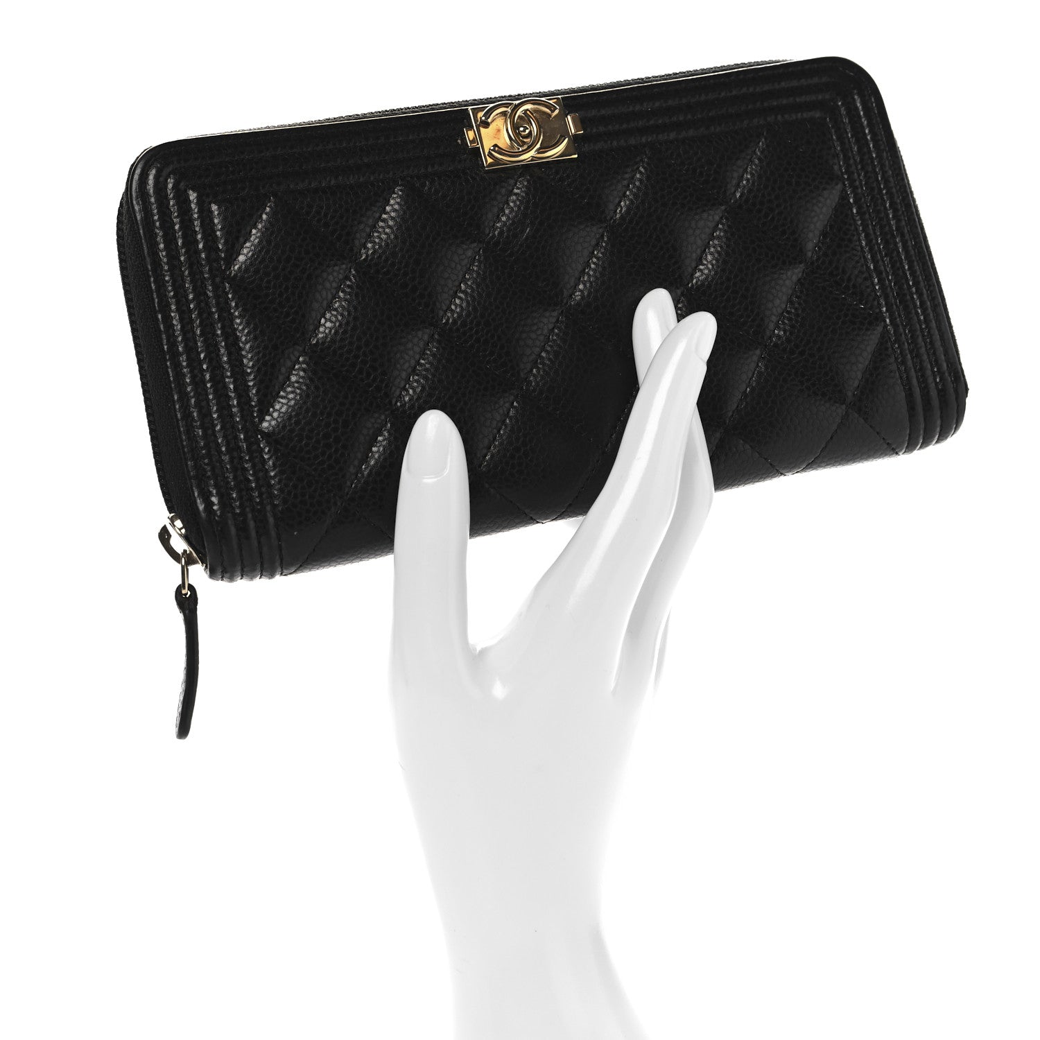 Chanel Caviar Quilted Boy Long Zip Around Wallet Black 2 of 8